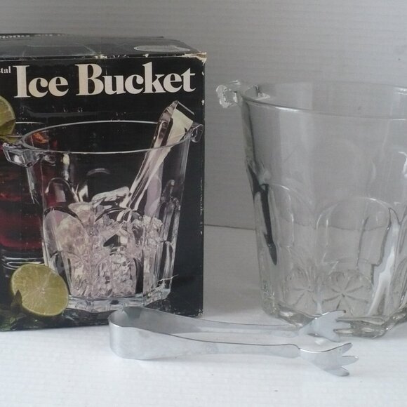 Crystal Ice Bucket w/Chrome Tongs by Leanard Silver Co. Original Box - Picture 4 of 7